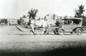 Bennett Buggy, a car without an engine drawn by a horse. A transport necessity during the Great Depression, it was named after the Depression-era Canadian Prime Minister R.B. Bennett. Not to be confused with W.A.C. Bennett, after whom a very useful and long-standing dam was named in Hudson's Hope, BC.